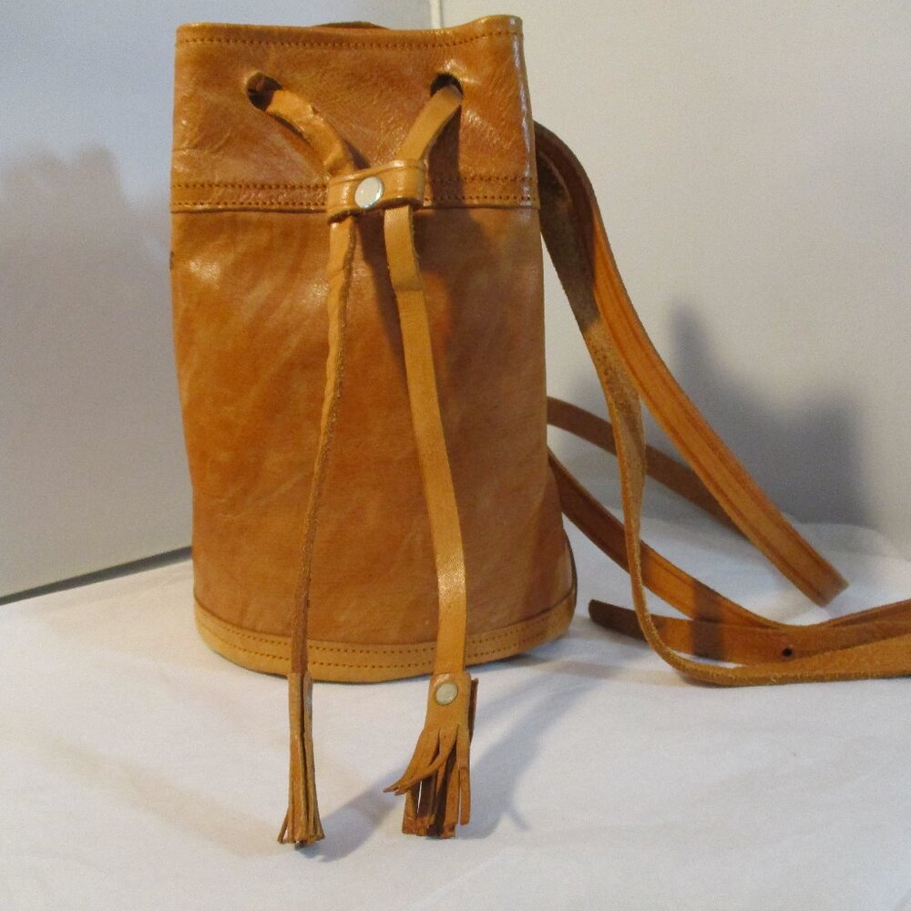Vintage Leather Small Bucket Shoulder Cross-Body Bag Purse Mexico Mexican